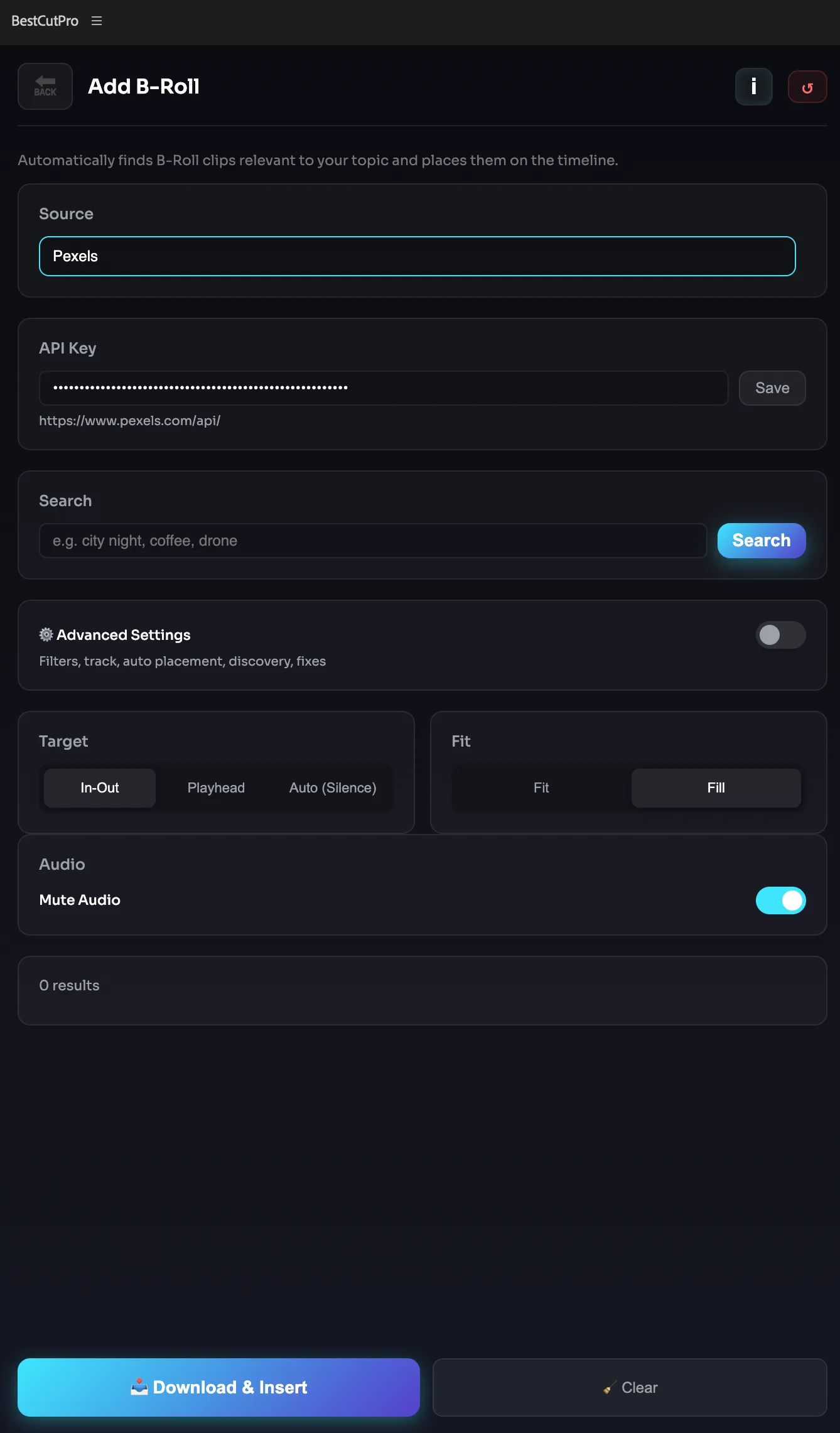 B-Roll Search panel preview