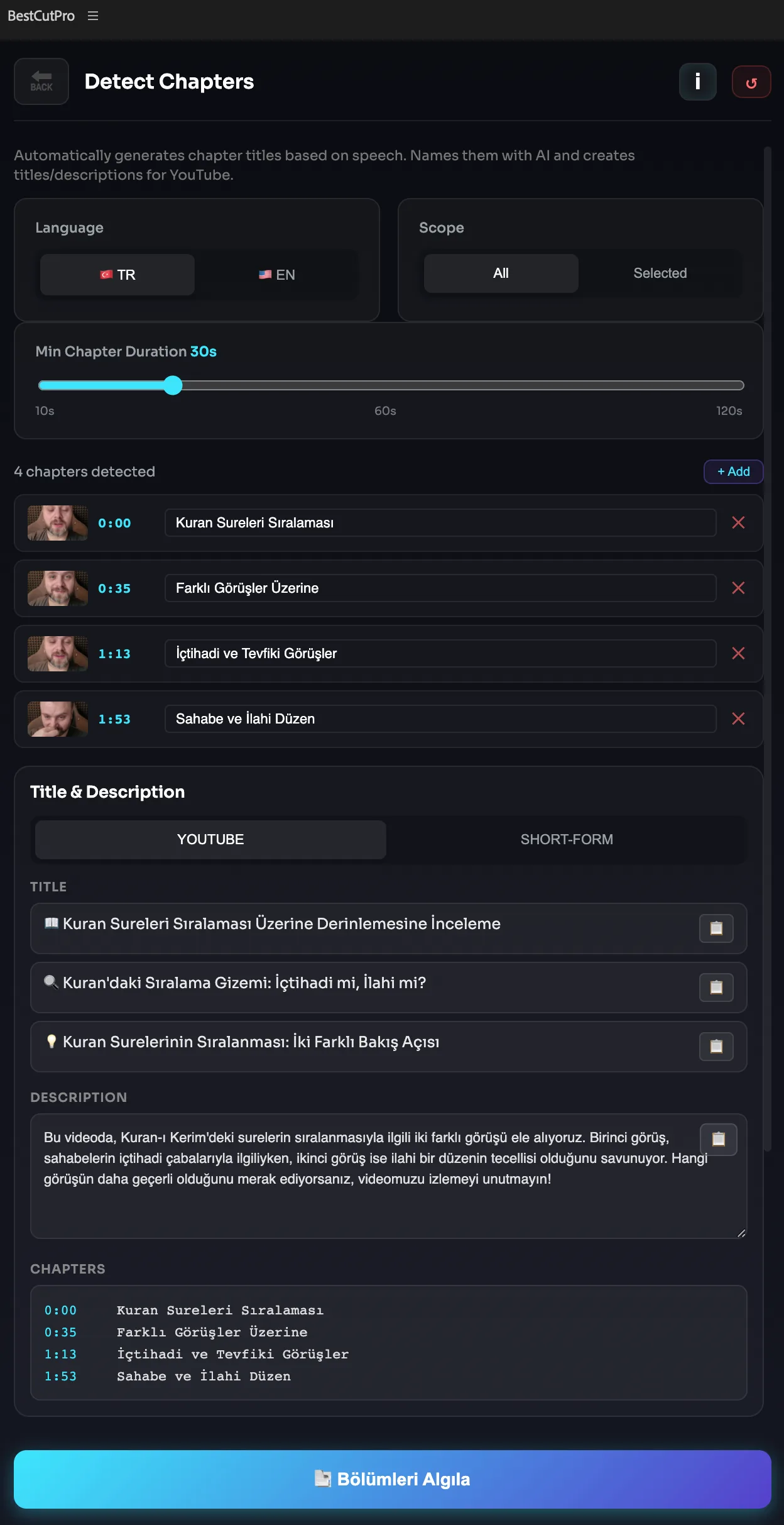 Detect Chapters panel screenshot