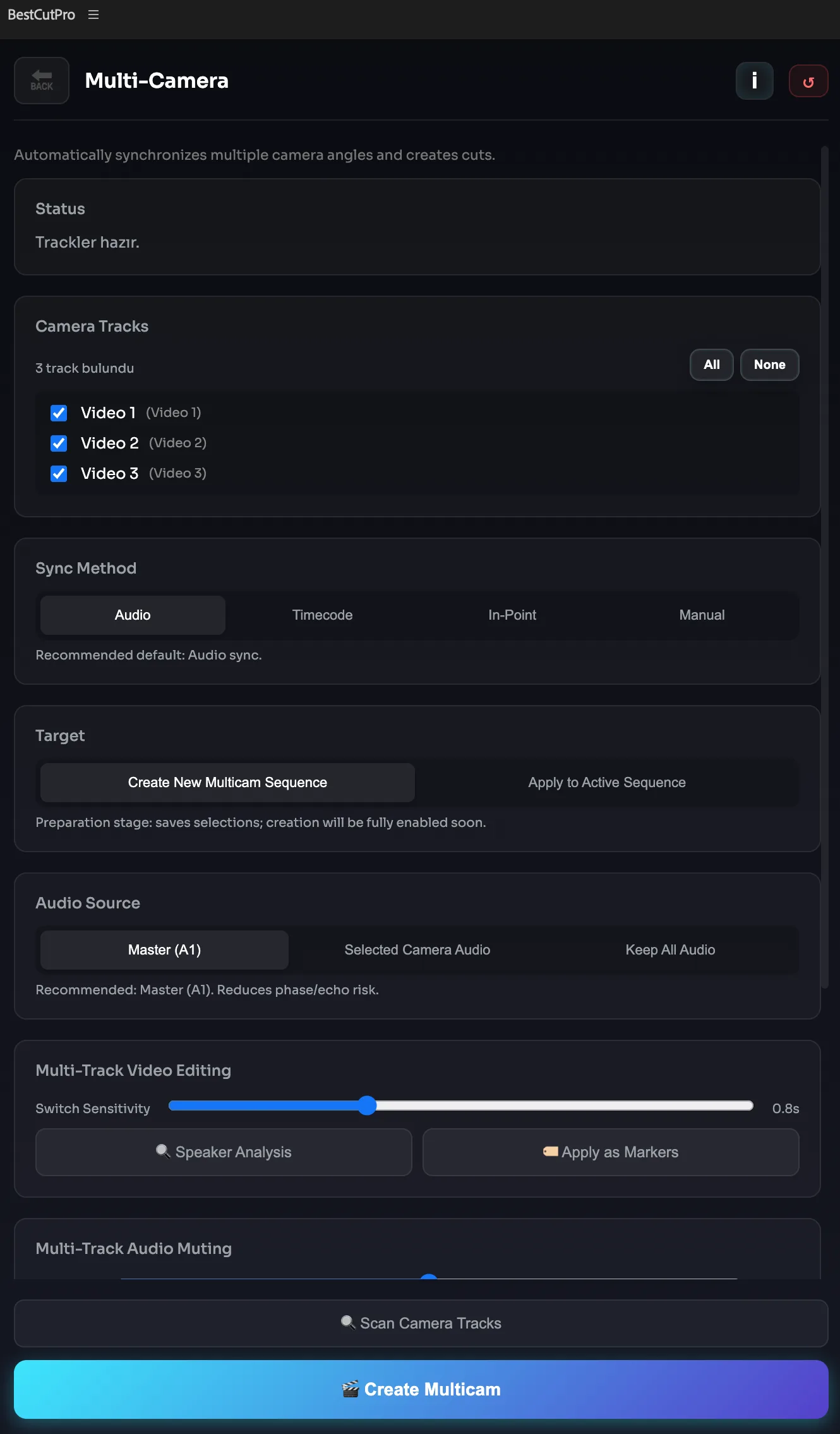 BestCutPro multicam timeline view