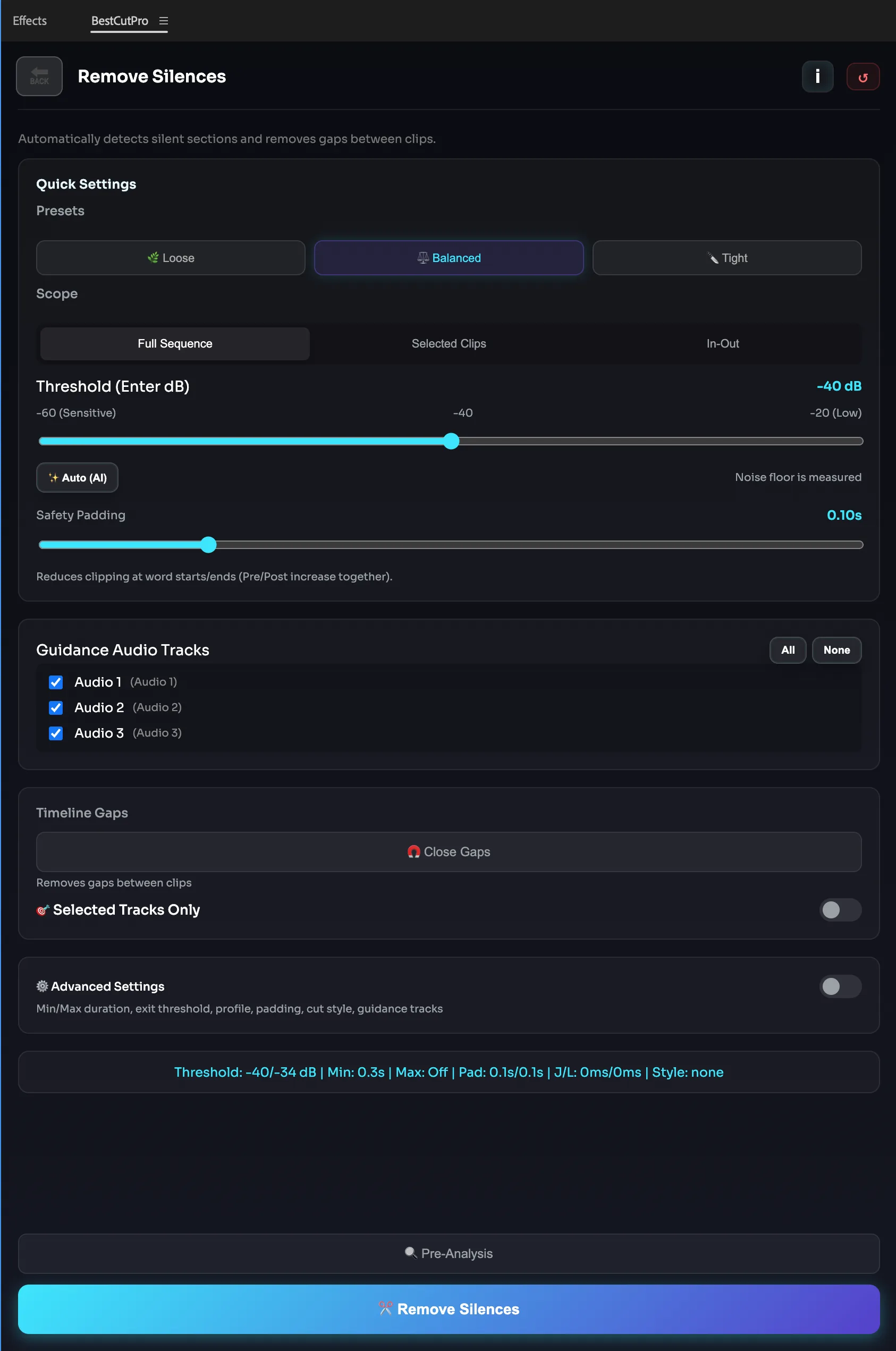 Silence remover workflow in BestCutPro