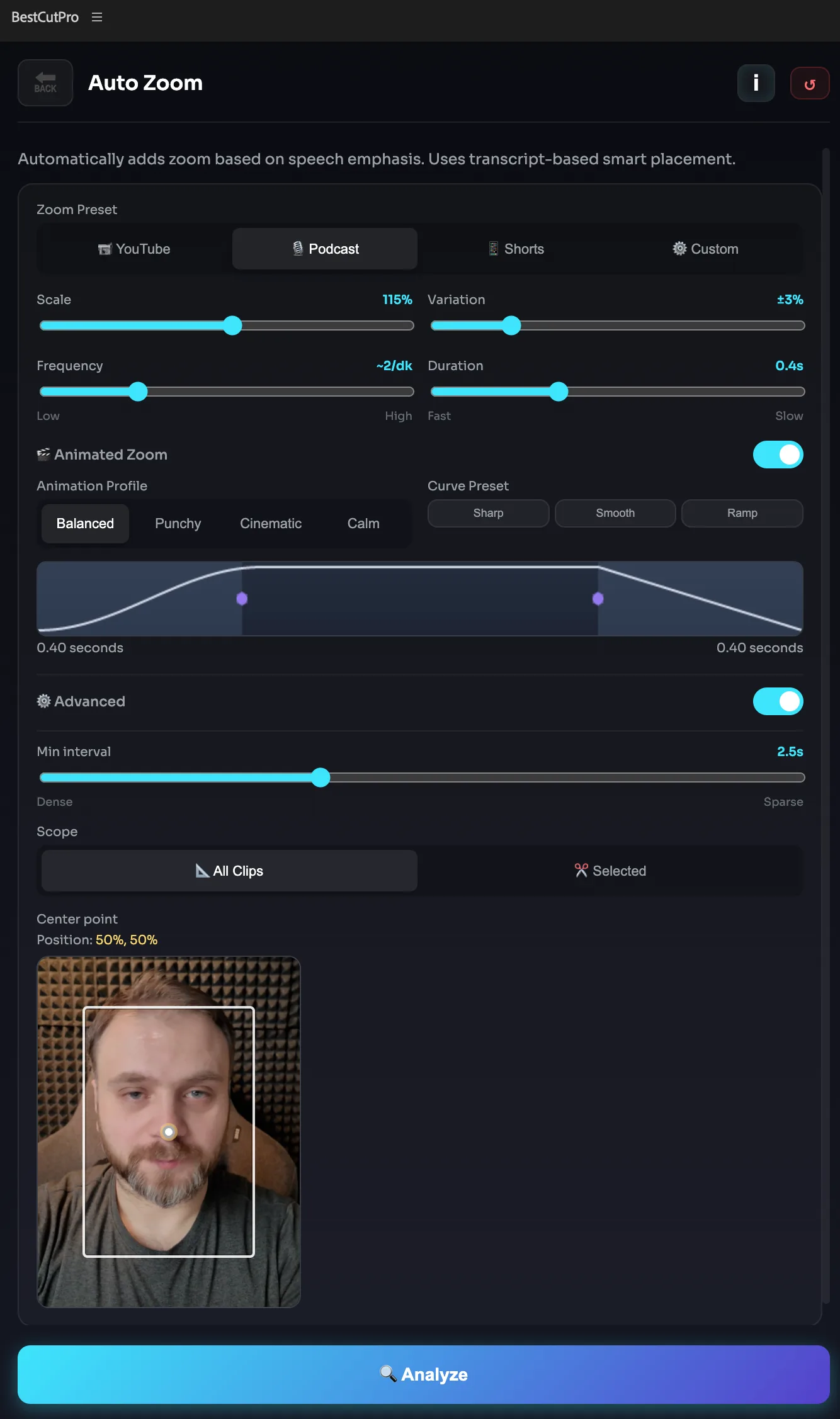 Auto Zoom panel screenshot